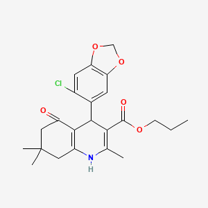 molecular formula C23H26ClNO5 B12492529 Propyl 4-(6-chloro-1,3-benzodioxol-5-yl)-2,7,7-trimethyl-5-oxo-1,4,5,6,7,8-hexahydroquinoline-3-carboxylate 