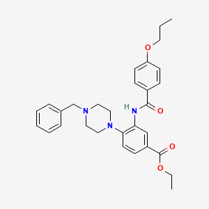 molecular formula C30H35N3O4 B12492618 Ethyl 4-(4-benzylpiperazin-1-yl)-3-{[(4-propoxyphenyl)carbonyl]amino}benzoate 