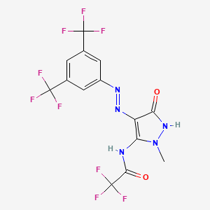 molecular formula C14H8F9N5O2 B12492628 N-[(3Z,4E)-4-{2-[3,5-bis(trifluoromethyl)phenyl]hydrazinylidene}-2-methyl-5-oxopyrazolidin-3-ylidene]-2,2,2-trifluoroacetamide 