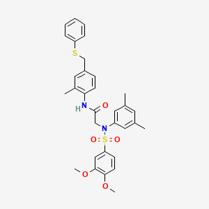 molecular formula C32H34N2O5S2 B12492674 N~2~-[(3,4-dimethoxyphenyl)sulfonyl]-N~2~-(3,5-dimethylphenyl)-N-{2-methyl-4-[(phenylsulfanyl)methyl]phenyl}glycinamide 