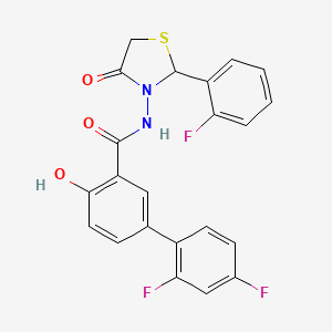 molecular formula C22H15F3N2O3S B1249271 5-(2,4-difluorophenyl)-N-[2-(2-fluorophenyl)-4-oxo-thiazolidin-3-yl]-2-hydroxy-benzamide 