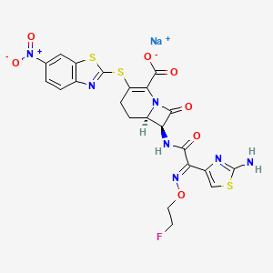 molecular formula C22H17FN7NaO7S3 B1249274 sodium;(6R,7S)-7-[[(2E)-2-(2-amino-1,3-thiazol-4-yl)-2-(2-fluoroethoxyimino)acetyl]amino]-3-[(6-nitro-1,3-benzothiazol-2-yl)sulfanyl]-8-oxo-1-azabicyclo[4.2.0]oct-2-ene-2-carboxylate 
