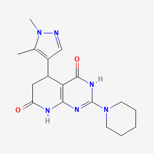 molecular formula C17H22N6O2 B12493145 5-(1,5-dimethyl-1H-pyrazol-4-yl)-4-hydroxy-2-(piperidin-1-yl)-5,8-dihydropyrido[2,3-d]pyrimidin-7(6H)-one 