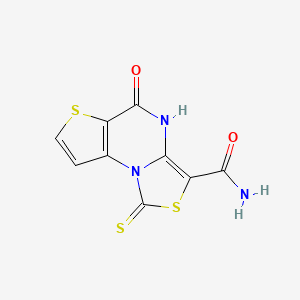 molecular formula C9H5N3O2S3 B12493296 5-Oxo-1-thioxo-4,5-dihydro[1,3]thiazolo[3,4-a]thieno[2,3-e]pyrimidine-3-carboxamide 