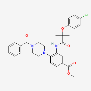 molecular formula C29H30ClN3O5 B12493602 Methyl 3-{[2-(4-chlorophenoxy)-2-methylpropanoyl]amino}-4-[4-(phenylcarbonyl)piperazin-1-yl]benzoate 