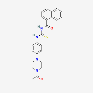 molecular formula C25H26N4O2S B12493731 N-{[4-(4-propanoylpiperazin-1-yl)phenyl]carbamothioyl}naphthalene-1-carboxamide 