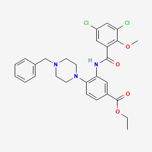molecular formula C28H29Cl2N3O4 B12493988 Ethyl 4-(4-benzylpiperazin-1-yl)-3-{[(3,5-dichloro-2-methoxyphenyl)carbonyl]amino}benzoate 