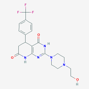molecular formula C20H22F3N5O3 B12494175 4-hydroxy-2-[4-(2-hydroxyethyl)piperazin-1-yl]-5-[4-(trifluoromethyl)phenyl]-5,8-dihydropyrido[2,3-d]pyrimidin-7(6H)-one 