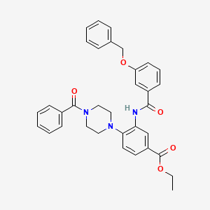molecular formula C34H33N3O5 B12494344 Ethyl 3-({[3-(benzyloxy)phenyl]carbonyl}amino)-4-[4-(phenylcarbonyl)piperazin-1-yl]benzoate 