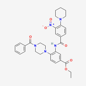 molecular formula C32H35N5O6 B12494371 Ethyl 3-({[3-nitro-4-(piperidin-1-yl)phenyl]carbonyl}amino)-4-[4-(phenylcarbonyl)piperazin-1-yl]benzoate 