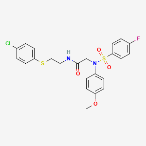molecular formula C23H22ClFN2O4S2 B12494386 N-{2-[(4-chlorophenyl)sulfanyl]ethyl}-N~2~-[(4-fluorophenyl)sulfonyl]-N~2~-(4-methoxyphenyl)glycinamide 