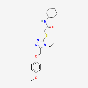 molecular formula C20H28N4O3S B12494464 N-cyclohexyl-2-({4-ethyl-5-[(4-methoxyphenoxy)methyl]-4H-1,2,4-triazol-3-yl}sulfanyl)acetamide 