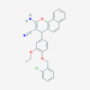 molecular formula C29H23ClN2O3 B12494492 2-amino-4-{4-[(2-chlorobenzyl)oxy]-3-ethoxyphenyl}-4H-benzo[h]chromene-3-carbonitrile 