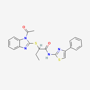 molecular formula C22H20N4O2S2 B12494498 2-[(1-acetyl-1H-benzimidazol-2-yl)sulfanyl]-N-(4-phenyl-1,3-thiazol-2-yl)butanamide 