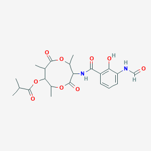 molecular formula C22H28N2O9 B1249457 [3-[(3-Formamido-2-hydroxybenzoyl)amino]-2,6,8-trimethyl-4,9-dioxo-1,5-dioxonan-7-yl] 2-methylpropanoate 