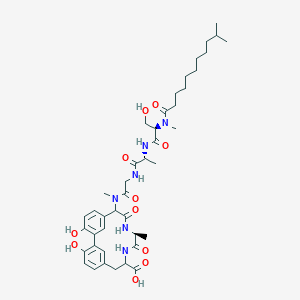 (11S)-3,18-dihydroxy-14-[[2-[[(2R)-2-[[(2R)-3-hydroxy-2-[methyl(10-methylundecanoyl)amino]propanoyl]amino]propanoyl]amino]acetyl]-methylamino]-11-methyl-10,13-dioxo-9,12-diazatricyclo[13.3.1.12,6]icosa-1(18),2,4,6(20),15(19),16-hexaene-8-carboxylic acid