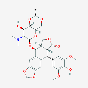 molecular formula C31H37NO12 B012495 (5S,5aR,8aR,9R)-5-[[(2R,4aR,6R,7R,8R,8aS)-7-(dimethylamino)-8-hydroxy-2-methyl-4,4a,6,7,8,8a-hexahydropyrano[3,2-d][1,3]dioxin-6-yl]oxy]-9-(4-hydroxy-3,5-dimethoxyphenyl)-5a,6,8a,9-tetrahydro-5H-[2]benzofuro[6,5-f][1,3]benzodioxol-8-one CAS No. 105655-99-0