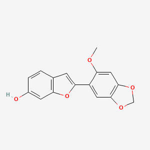 molecular formula C16H12O5 B1249521 6-Benzofuranol, 2-(6-methoxy-1,3-benzodioxol-5-yl)- CAS No. 211568-86-4