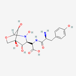 molecular formula C17H23N3O9 B1249522 2-[[(2S)-2-amino-3-(4-hydroxyphenyl)propanoyl]amino]-2-[(1S,3S,4S,5R,8R)-2,4,5,8-tetrahydroxy-7-oxa-2-azabicyclo[3.2.1]octan-3-yl]acetic acid 