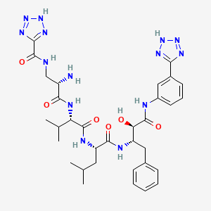 molecular formula C33H44N14O6 B1249559 N-((S)-3-((S)-1-((S)-1-((2S,3R)-4-(3-(2H-tetrazol-5-yl)phenylamino)-3-hydroxy-4-oxo-1-phenylbutan-2-ylamino)-4-methyl-1-oxopentan-2-ylamino)-3-methyl-1-oxobutan-2-ylamino)-2-amino-3-oxopropyl)-2H-tetrazole-5-carboxamide 