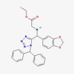 molecular formula C26H25N5O4 B12496067 ethyl N-{1,3-benzodioxol-5-yl[1-(diphenylmethyl)-1H-tetrazol-5-yl]methyl}glycinate 
