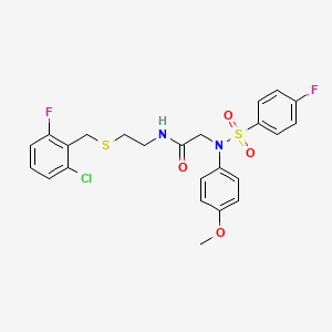 molecular formula C24H23ClF2N2O4S2 B12496168 N-{2-[(2-chloro-6-fluorobenzyl)sulfanyl]ethyl}-N~2~-[(4-fluorophenyl)sulfonyl]-N~2~-(4-methoxyphenyl)glycinamide 