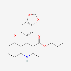 molecular formula C21H23NO5 B12496199 Propyl 4-(1,3-benzodioxol-5-yl)-2-methyl-5-oxo-1,4,5,6,7,8-hexahydroquinoline-3-carboxylate 