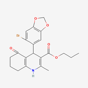 molecular formula C21H22BrNO5 B12496272 Propyl 4-(6-bromo-1,3-benzodioxol-5-yl)-2-methyl-5-oxo-1,4,5,6,7,8-hexahydroquinoline-3-carboxylate 