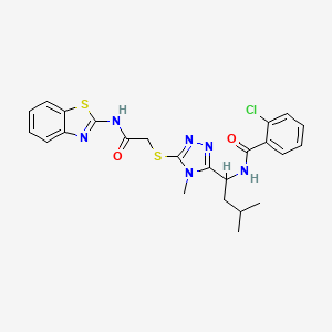 molecular formula C24H25ClN6O2S2 B12496514 N-[1-(5-{[2-(1,3-benzothiazol-2-ylamino)-2-oxoethyl]sulfanyl}-4-methyl-4H-1,2,4-triazol-3-yl)-3-methylbutyl]-2-chlorobenzamide 