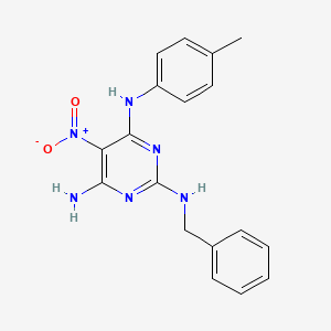 molecular formula C18H18N6O2 B12496609 N~2~-benzyl-N~4~-(4-methylphenyl)-5-nitropyrimidine-2,4,6-triamine 