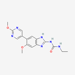 molecular formula C16H18N6O3 B1249678 3-ethyl-1-[6-methoxy-5-(2-methoxypyrimidin-5-yl)-1H-1,3-benzodiazol-2-yl]urea 