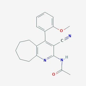molecular formula C20H21N3O2 B12496970 N-[3-cyano-4-(2-methoxyphenyl)-6,7,8,9-tetrahydro-5H-cyclohepta[b]pyridin-2-yl]acetamide 