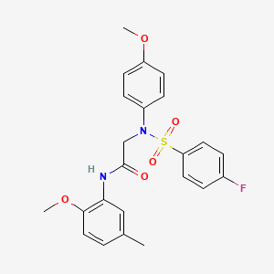 molecular formula C23H23FN2O5S B12497076 N~2~-[(4-fluorophenyl)sulfonyl]-N-(2-methoxy-5-methylphenyl)-N~2~-(4-methoxyphenyl)glycinamide 