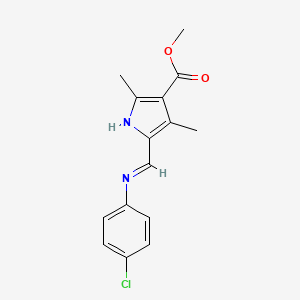 molecular formula C15H15ClN2O2 B12497295 methyl 5-{(E)-[(4-chlorophenyl)imino]methyl}-2,4-dimethyl-1H-pyrrole-3-carboxylate 