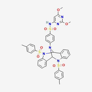 molecular formula C40H36N6O8S3 B12497362 4-{5,11-bis[(4-methylphenyl)sulfonyl]-5,6,11,12-tetrahydro-6,12-epiminodibenzo[b,f][1,5]diazocin-13-yl}-N-(2,6-dimethoxypyrimidin-4-yl)benzenesulfonamide 