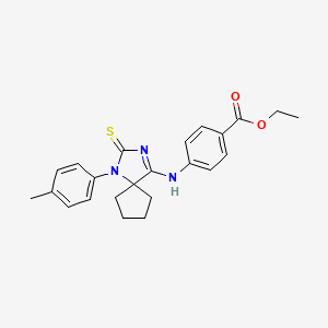 molecular formula C23H25N3O2S B12497621 ethyl 4-{[(4Z)-1-(4-methylphenyl)-2-thioxo-1,3-diazaspiro[4.4]non-4-ylidene]amino}benzoate 