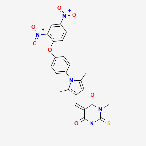 molecular formula C25H21N5O7S B12498608 5-({1-[4-(2,4-dinitrophenoxy)phenyl]-2,5-dimethyl-1H-pyrrol-3-yl}methylidene)-1,3-dimethyl-2-thioxodihydropyrimidine-4,6(1H,5H)-dione 
