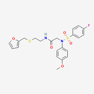 molecular formula C22H23FN2O5S2 B12498729 N-{2-[(furan-2-ylmethyl)sulfanyl]ethyl}-2-[N-(4-methoxyphenyl)-4-fluorobenzenesulfonamido]acetamide 