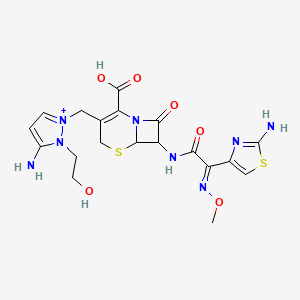 3-[[3-amino-2-(2-hydroxyethyl)pyrazol-1-ium-1-yl]methyl]-7-[[(2E)-2-(2-amino-1,3-thiazol-4-yl)-2-methoxyiminoacetyl]amino]-8-oxo-5-thia-1-azabicyclo[4.2.0]oct-2-ene-2-carboxylic acid