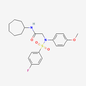 molecular formula C22H27FN2O4S B12499485 N-cycloheptyl-N~2~-[(4-fluorophenyl)sulfonyl]-N~2~-(4-methoxyphenyl)glycinamide 