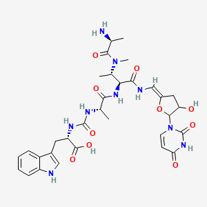 (2S)-2-[[(2S)-1-[[(2S,3S)-3-[[(2S)-2-aminopropanoyl]-methylamino]-1-[[(Z)-[5-(2,4-dioxopyrimidin-1-yl)-4-hydroxyoxolan-2-ylidene]methyl]amino]-1-oxobutan-2-yl]amino]-1-oxopropan-2-yl]carbamoylamino]-3-(1H-indol-3-yl)propanoic acid
