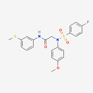 molecular formula C22H21FN2O4S2 B12500349 N~2~-[(4-fluorophenyl)sulfonyl]-N~2~-(4-methoxyphenyl)-N-[3-(methylsulfanyl)phenyl]glycinamide 