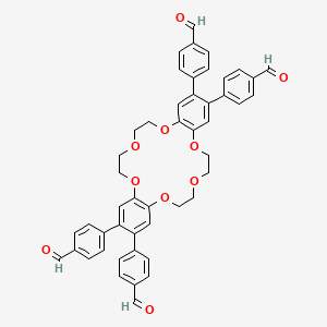molecular formula C48H40O10 B12500385 4,4',4'',4'''-(6,7,9,10,17,18,20,21-Octahydrodibenzo[b,k][1,4,7,10,13,16]hexaoxacyclooctadecine-2,3,13,14-tetrayl)tetrabenzaldehyde 