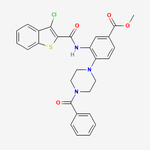 molecular formula C28H24ClN3O4S B12501448 Methyl 3-{[(3-chloro-1-benzothiophen-2-yl)carbonyl]amino}-4-[4-(phenylcarbonyl)piperazin-1-yl]benzoate 