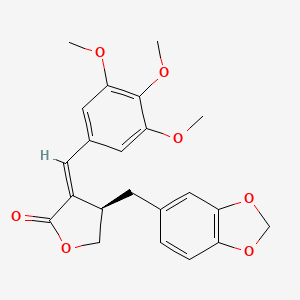 molecular formula C22H22O7 B1250215 (3E,4R)-4-(1,3-benzodioxol-5-ylmethyl)-3-[(3,4,5-trimethoxyphenyl)methylidene]oxolan-2-one 