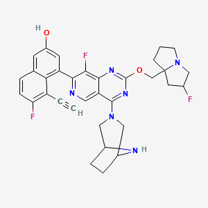 molecular formula C33H31F3N6O2 B12502523 4-(4-{3,8-Diazabicyclo[3.2.1]octan-3-yl}-8-fluoro-2-[(2-fluoro-hexahydropyrrolizin-7a-yl)methoxy]pyrido[4,3-d]pyrimidin-7-yl)-5-ethynyl-6-fluoronaphthalen-2-ol 