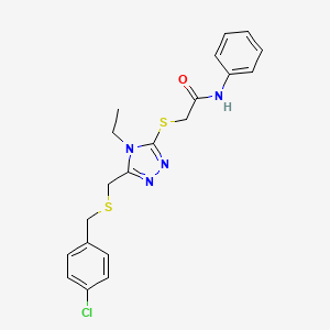 molecular formula C20H21ClN4OS2 B12502893 2-[(5-{[(4-chlorobenzyl)sulfanyl]methyl}-4-ethyl-4H-1,2,4-triazol-3-yl)sulfanyl]-N-phenylacetamide 