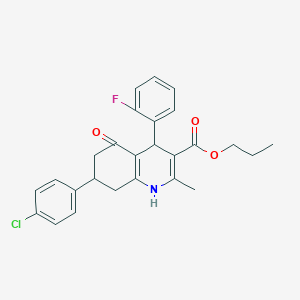 molecular formula C26H25ClFNO3 B12503080 propyl 7-(4-chlorophenyl)-4-(2-fluorophenyl)-2-methyl-5-oxo-4,6,7,8-tetrahydro-1H-quinoline-3-carboxylate 