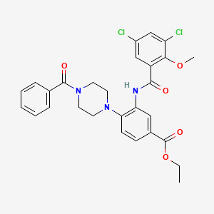 molecular formula C28H27Cl2N3O5 B12503099 Ethyl 3-{[(3,5-dichloro-2-methoxyphenyl)carbonyl]amino}-4-[4-(phenylcarbonyl)piperazin-1-yl]benzoate 