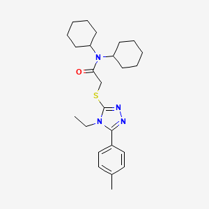 molecular formula C25H36N4OS B12503116 N,N-dicyclohexyl-2-{[4-ethyl-5-(4-methylphenyl)-4H-1,2,4-triazol-3-yl]sulfanyl}acetamide 
